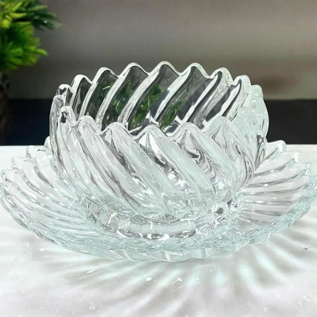 DELI CLEAR RIBBED GLASS BOWL AND SAUCCER 6+6 PCS