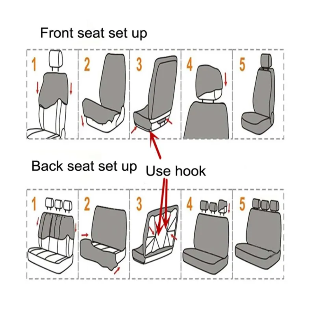 9 Pcs Universal Fit Durable Car Seat Protective Covers Set AA1 - All Black