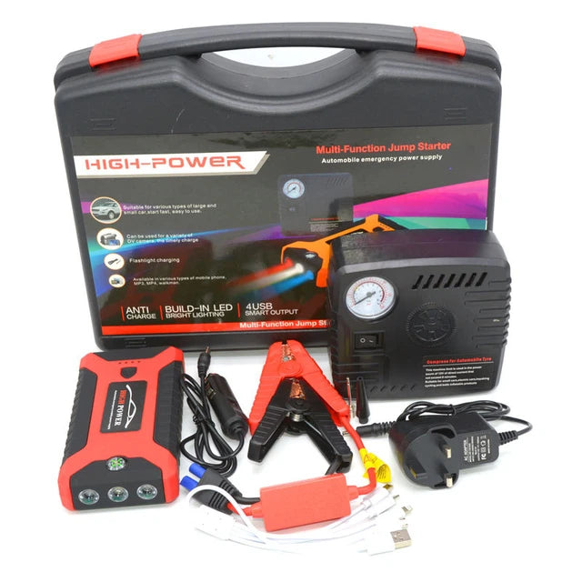 High Power Booster Cable Automobile Emergency Car jump starter & Wheel pump set air compressor