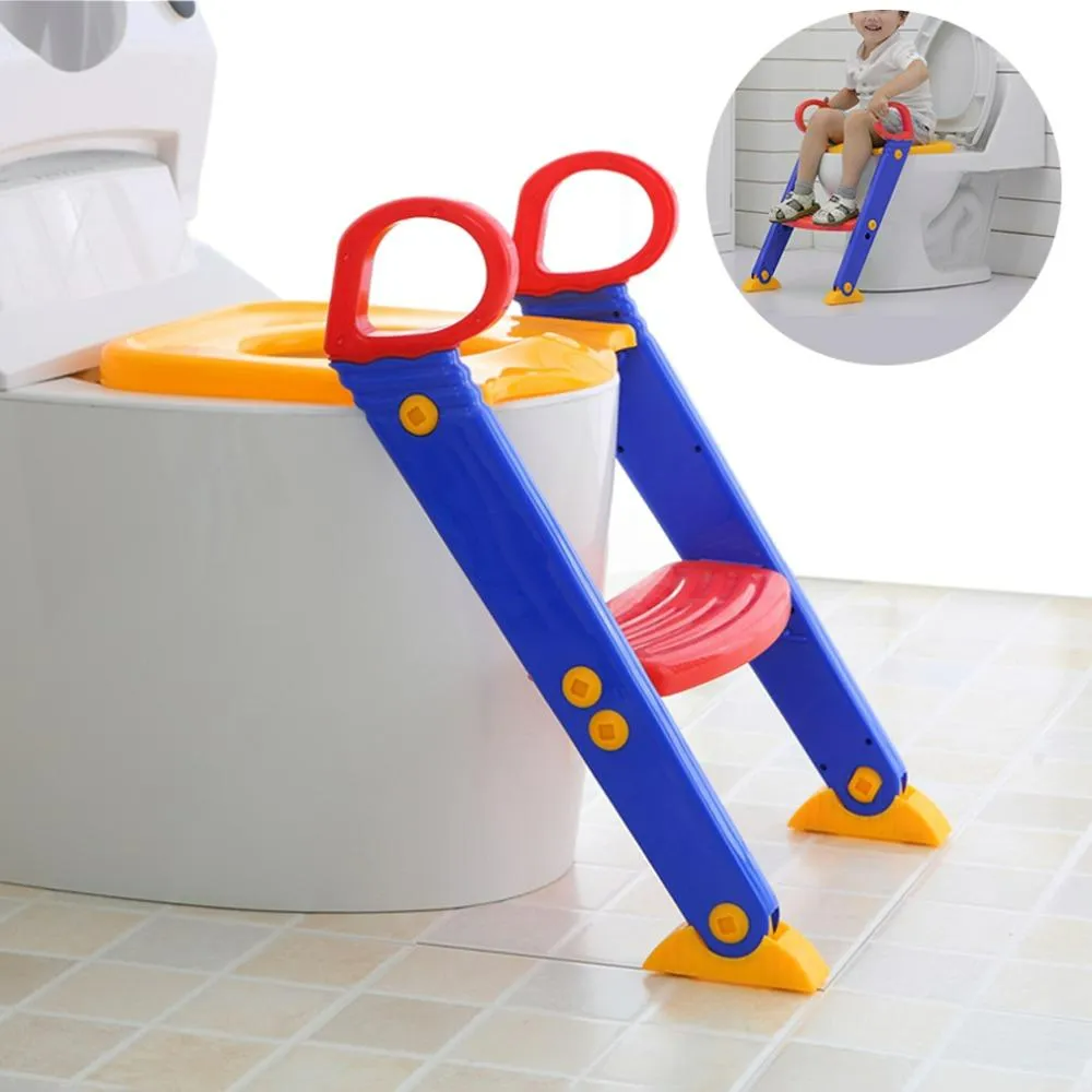 Portable Kids Bathroom Stairs Adjustable Baby Plastic Toilet Cover Potty Training Seat with safety handle