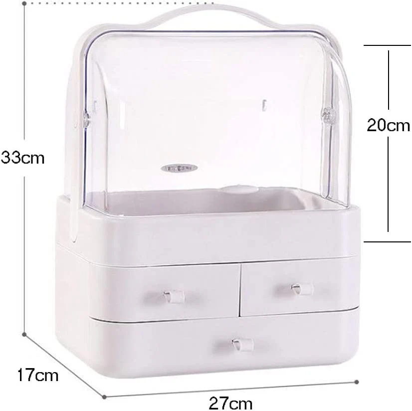 Dustproof Makeup Organizer with 3 Drawers – Waterproof Cosmetic Storage Box