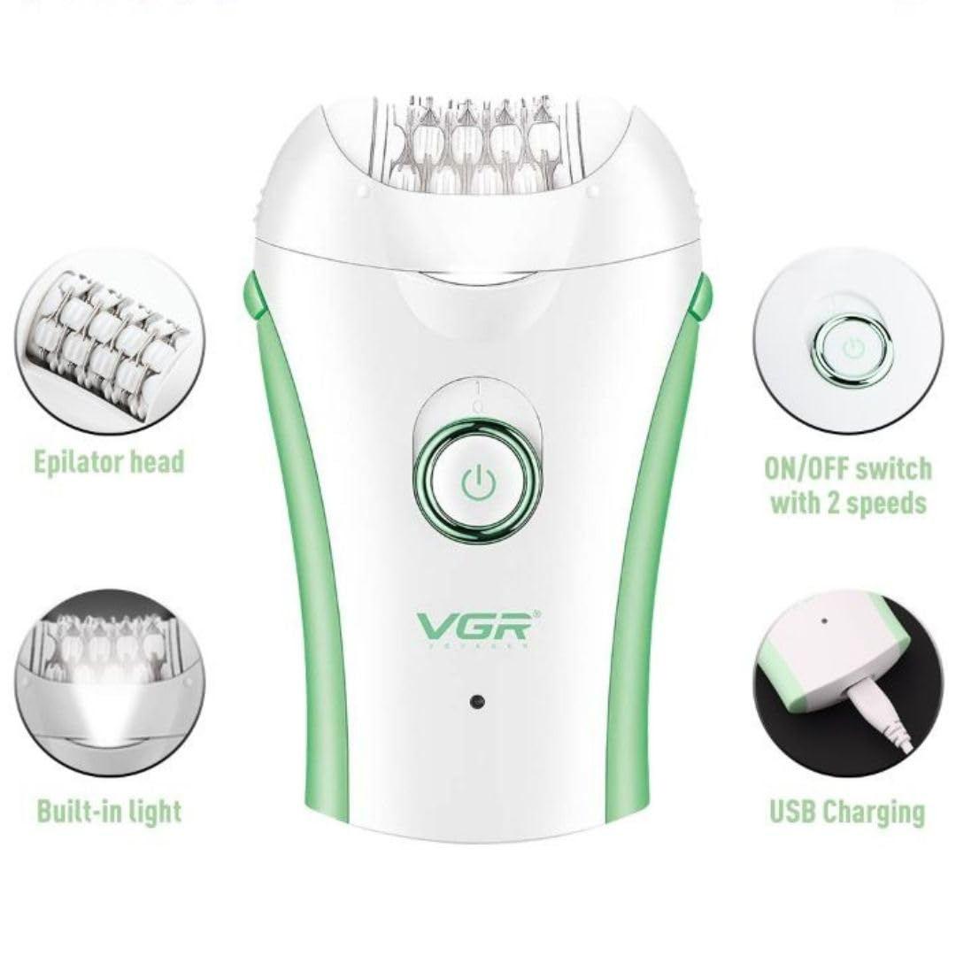 VGR V-705 Compact Professional Cordless Women Epilator for different body areas for gentle hair removal