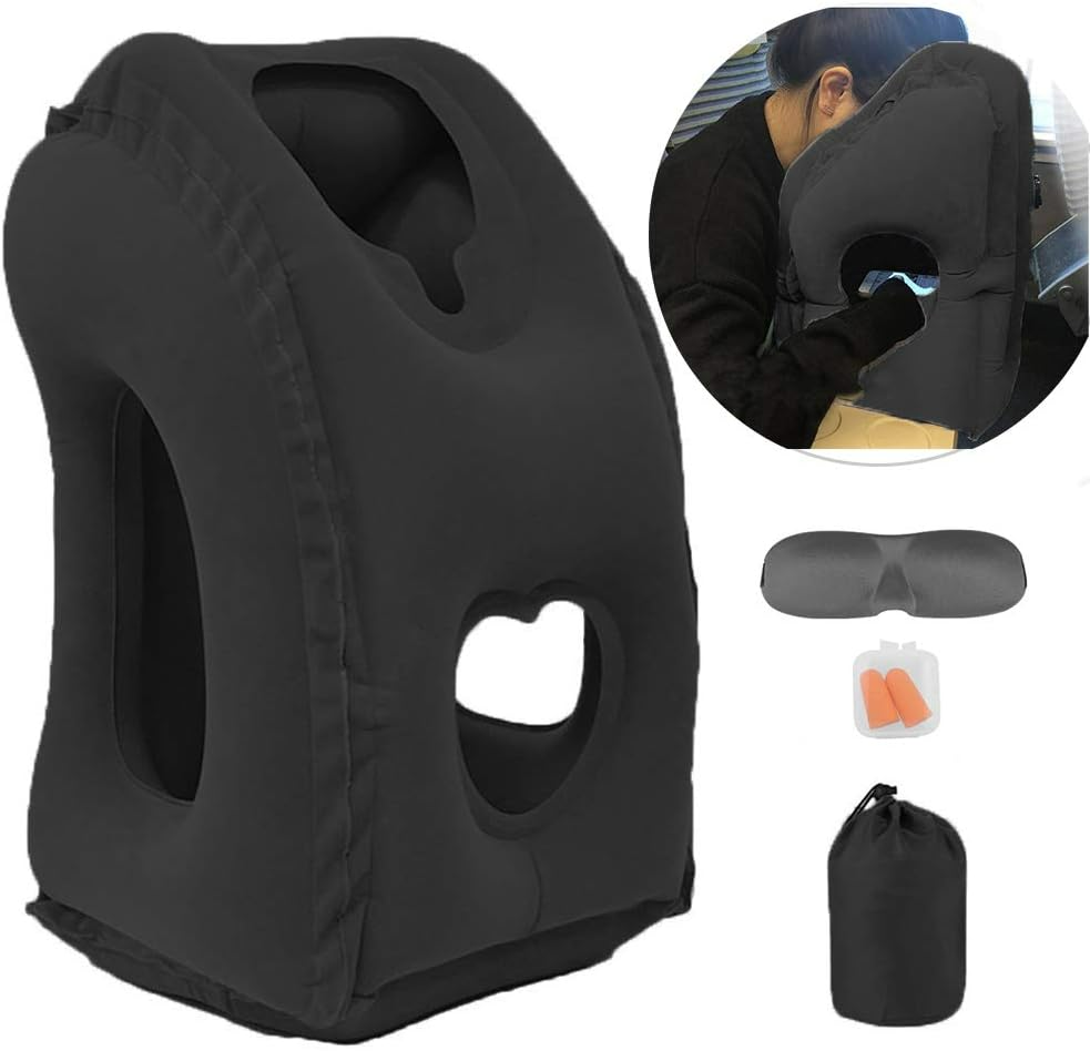 Inflatable Travel Pillow for Airplane, Neck Air Pillow for Sleeping to Avoid Neck and Shoulder Pain, Support Head and Lumbar