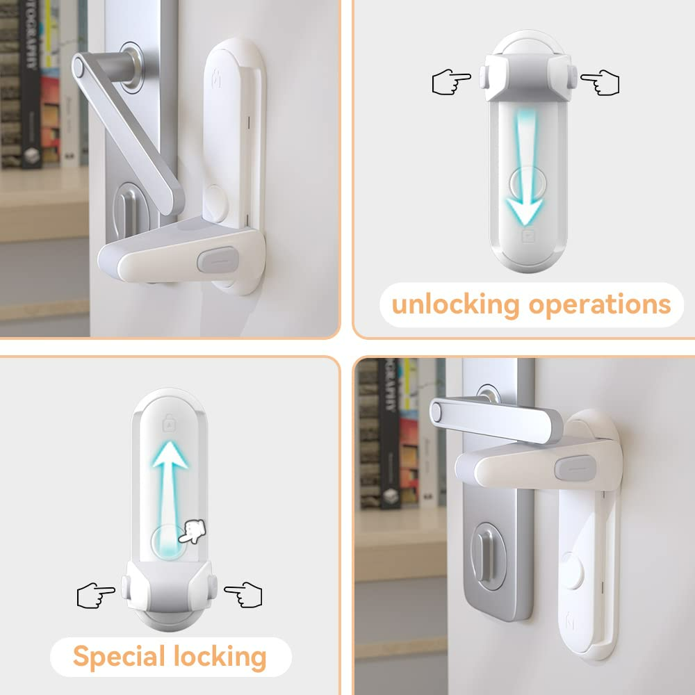 Door Lever Locks for Childproof & Petproof, Door Handle Locks for Toddlers, Baby Door Safety Locks for Toddlers (White)