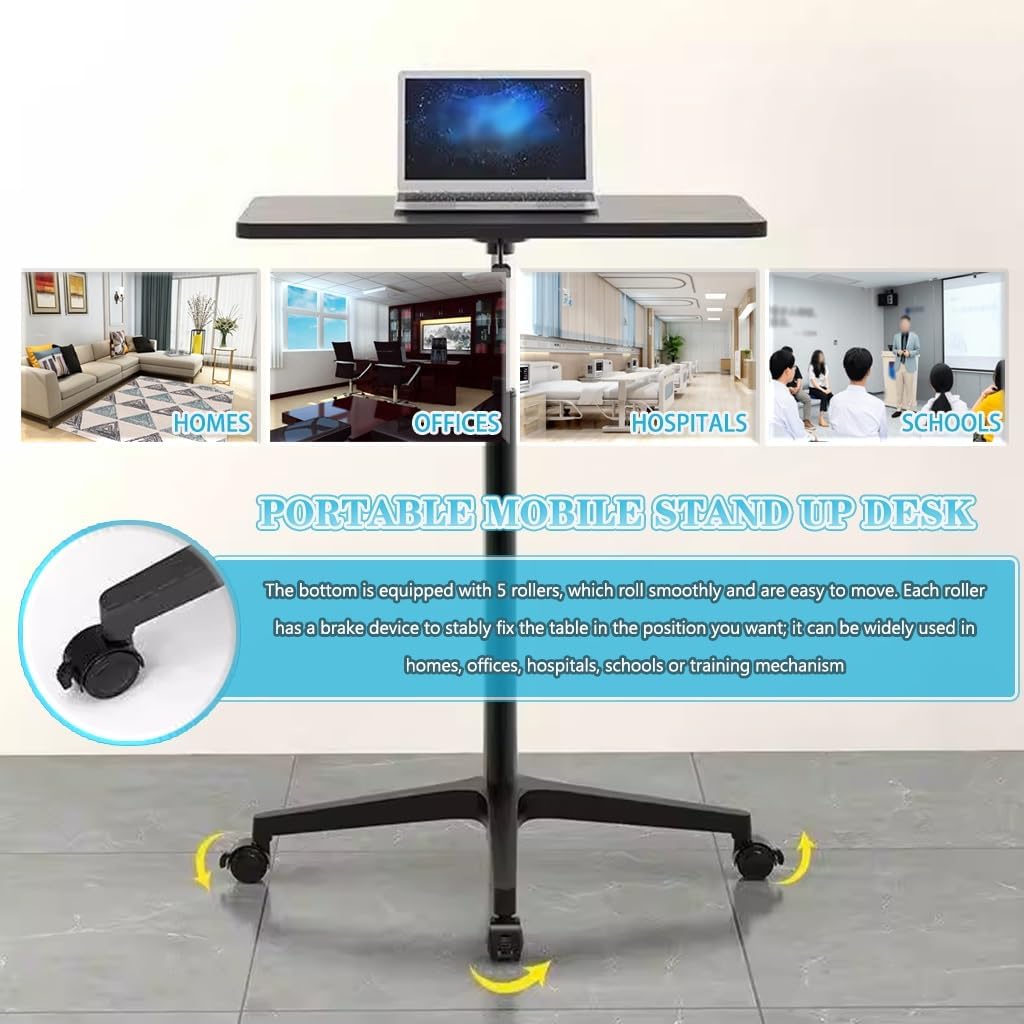 Small Height Adjustable Mobile Office Desk, Portable Laptop Table with Brake Roller AS6