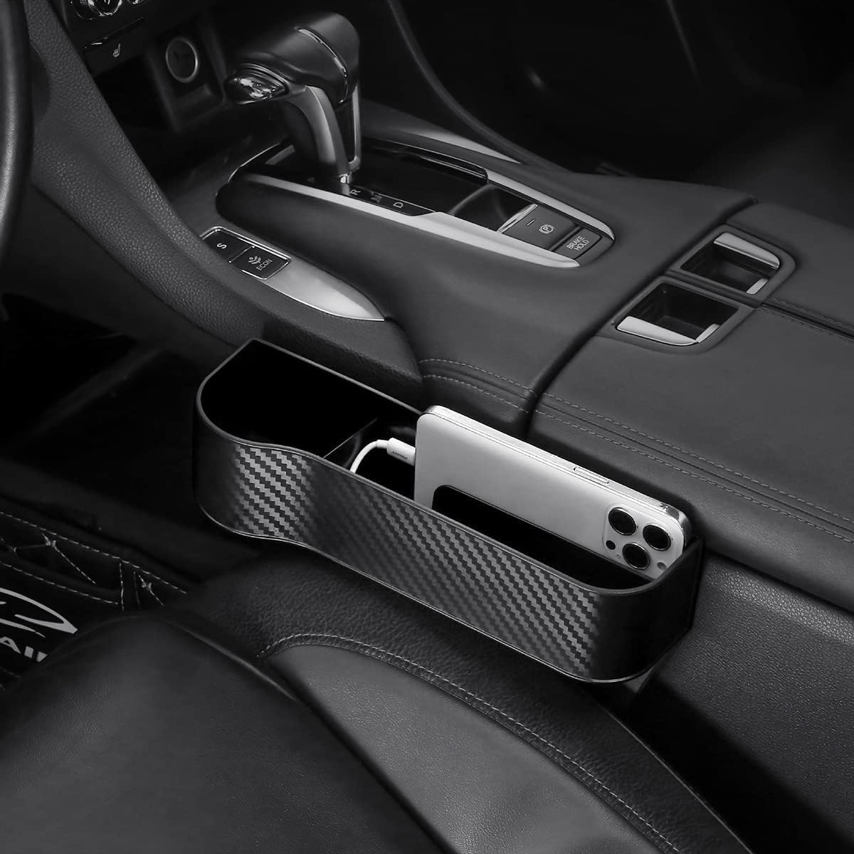 Carbon Fiber Car Seat Organiser with Cup Holder And Gap Filler, Multifunctional Car Storage Organizer Car Interior Accessories