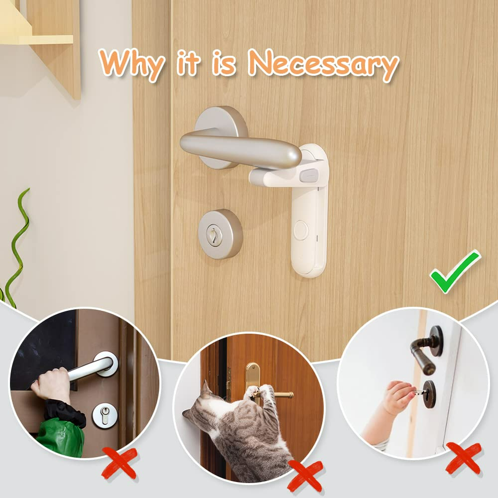 Door Lever Locks for Childproof & Petproof, Door Handle Locks for Toddlers, Baby Door Safety Locks for Toddlers (White)