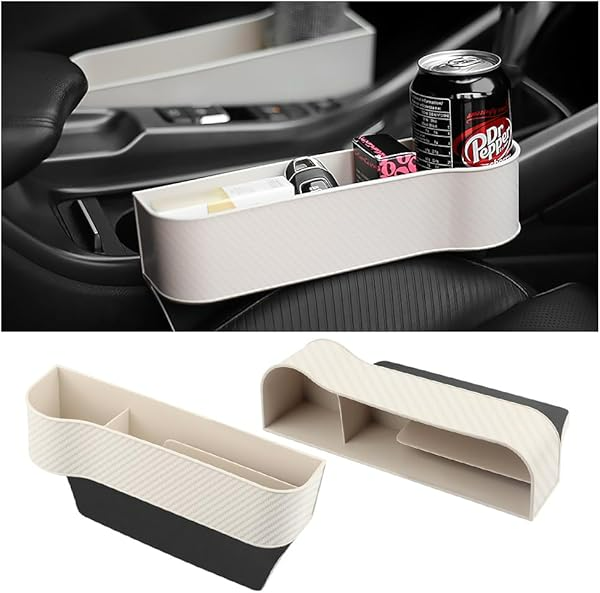 Carbon Fiber Car Seat Organiser with Cup Holder And Gap Filler, Multifunctional Car Storage Organizer Car Interior Accessories