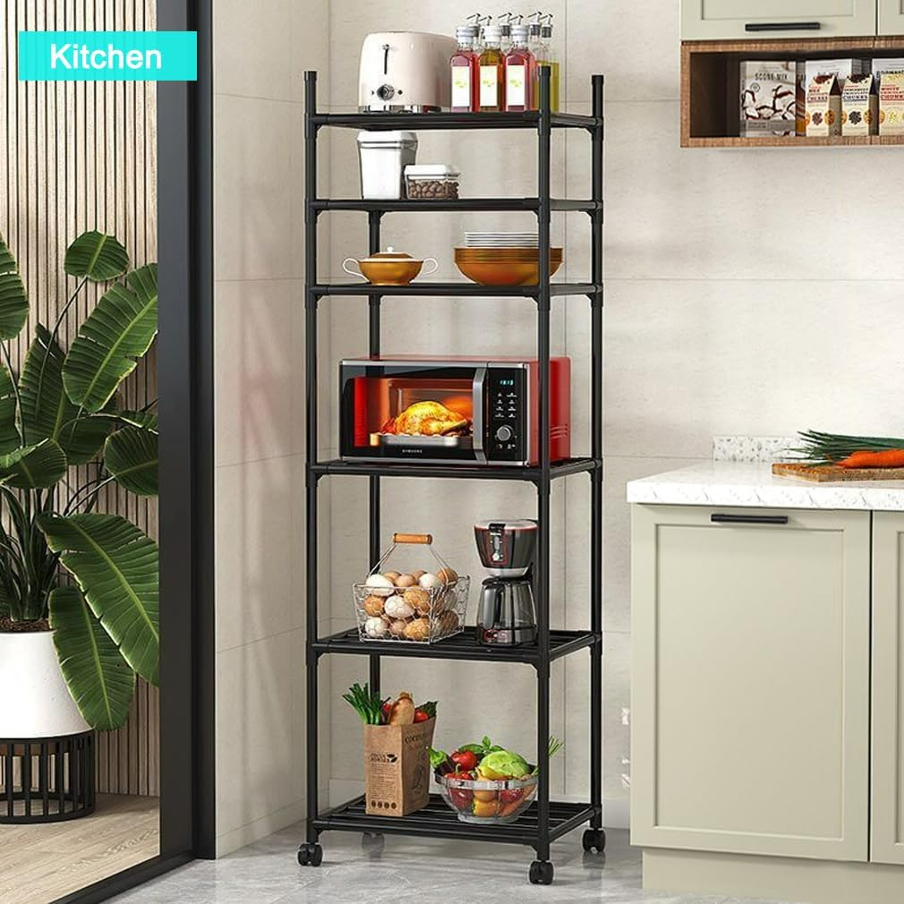 6 Tier Shelving Unit Storage Rack with Wheels & Adjustable Shelves for Kitchen, Bathroom, Garage, and Home Organization