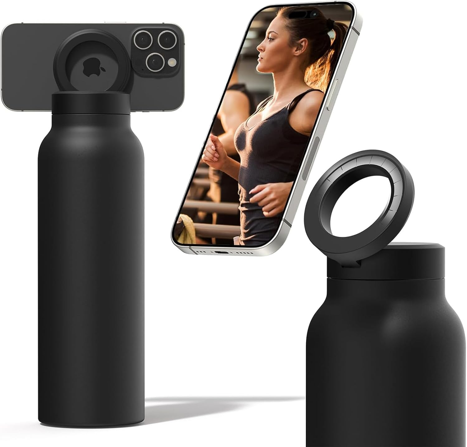 nsulated Water Bottle with Magnetic Phone Holder | Stainless Steel Tumbler Compatible with MagSafe for Gym, Car, & Sports