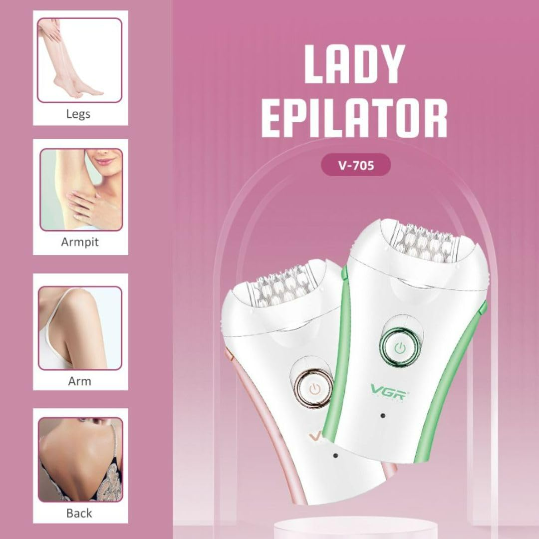 VGR V-705 Compact Professional Cordless Women Epilator for different body areas for gentle hair removal