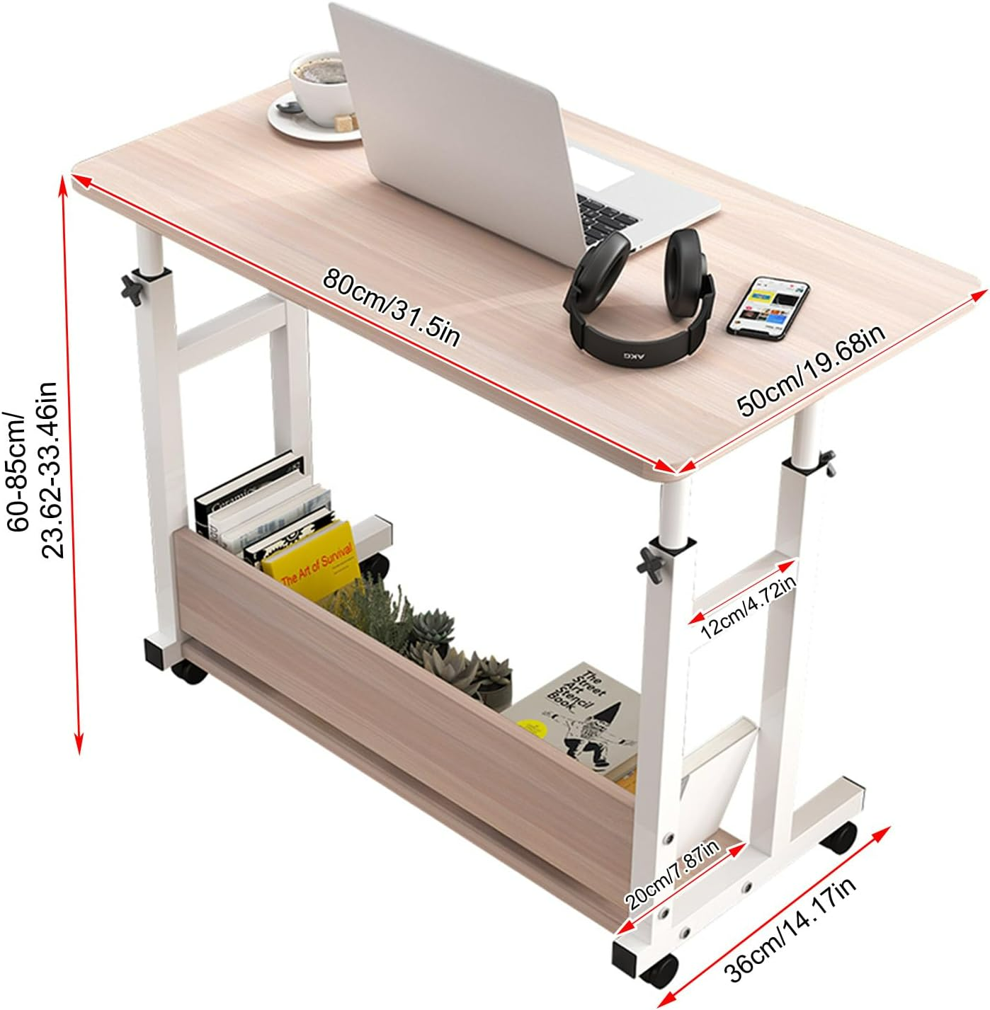 Height adjustable desk with wheels Bedside table AS16