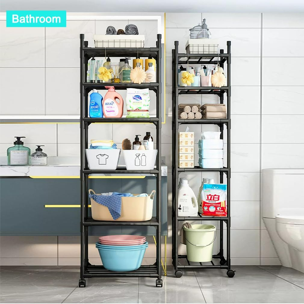 6 Tier Shelving Unit Storage Rack with Wheels & Adjustable Shelves for Kitchen, Bathroom, Garage, and Home Organization