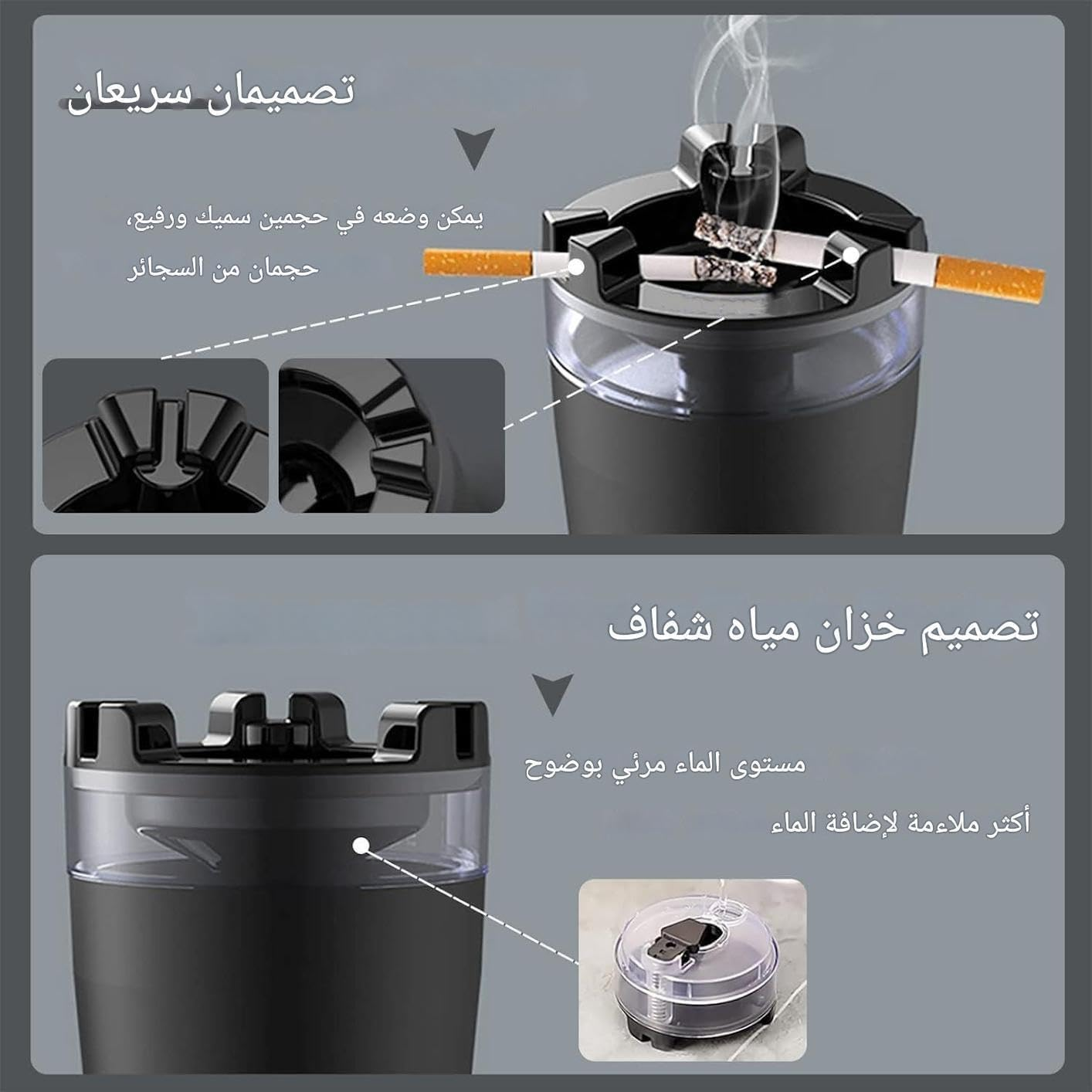 Portable Car Ashtray with Dual Bayonet; Smoke-Sealing Design