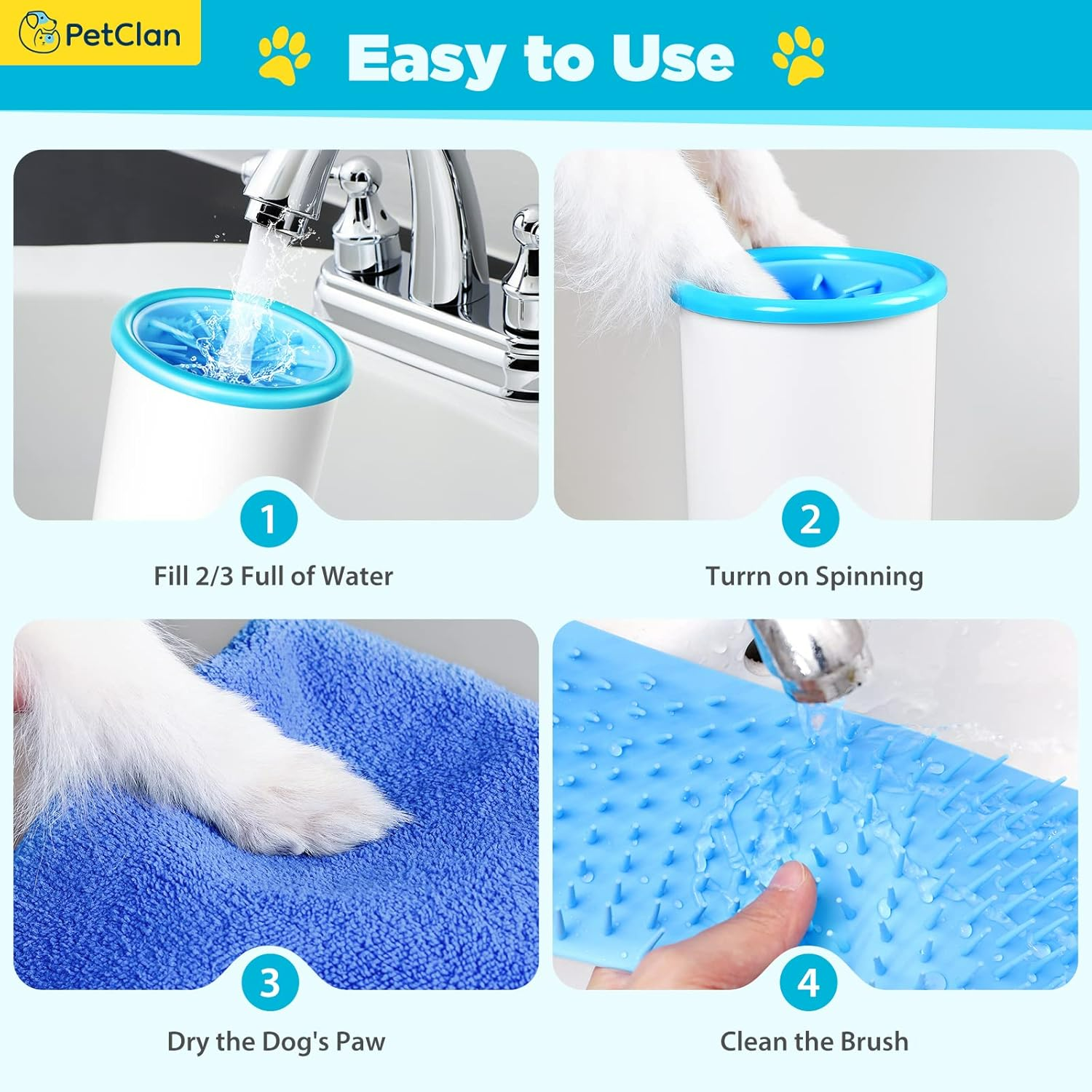 Dog Paw Cleaner, Automatic Pet Paw Washer, with USB Rechargeable Soft Brushes, for Small and Medium Dogs