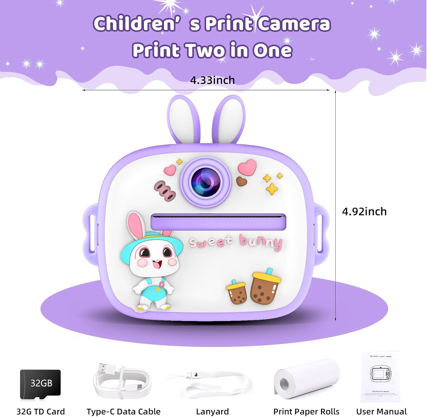 Kids Instant Print Camera with 2.4" Screen, 1080P HD Printer Camera