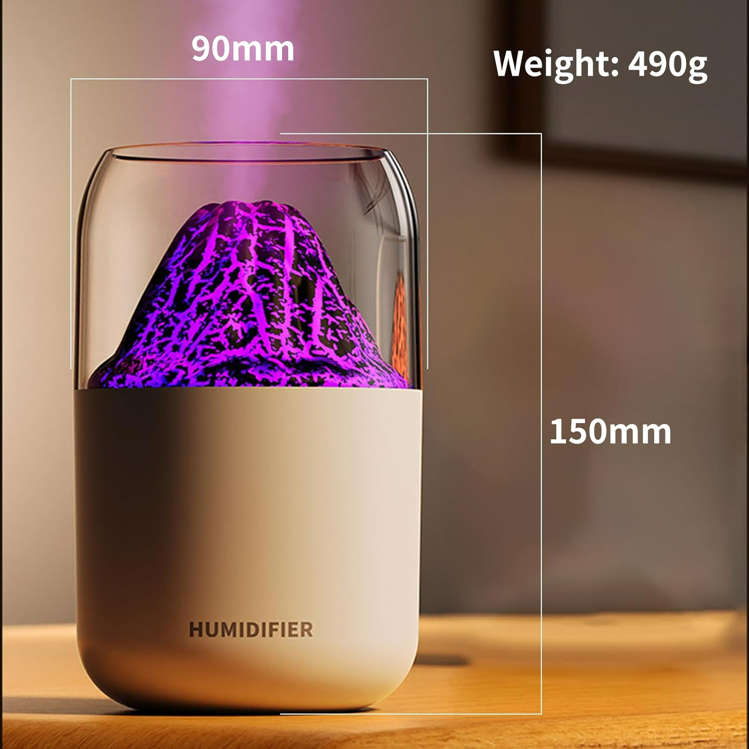 Mini Volcano Cool Mist Humidifier – 300ml Air Moisturizer with LED