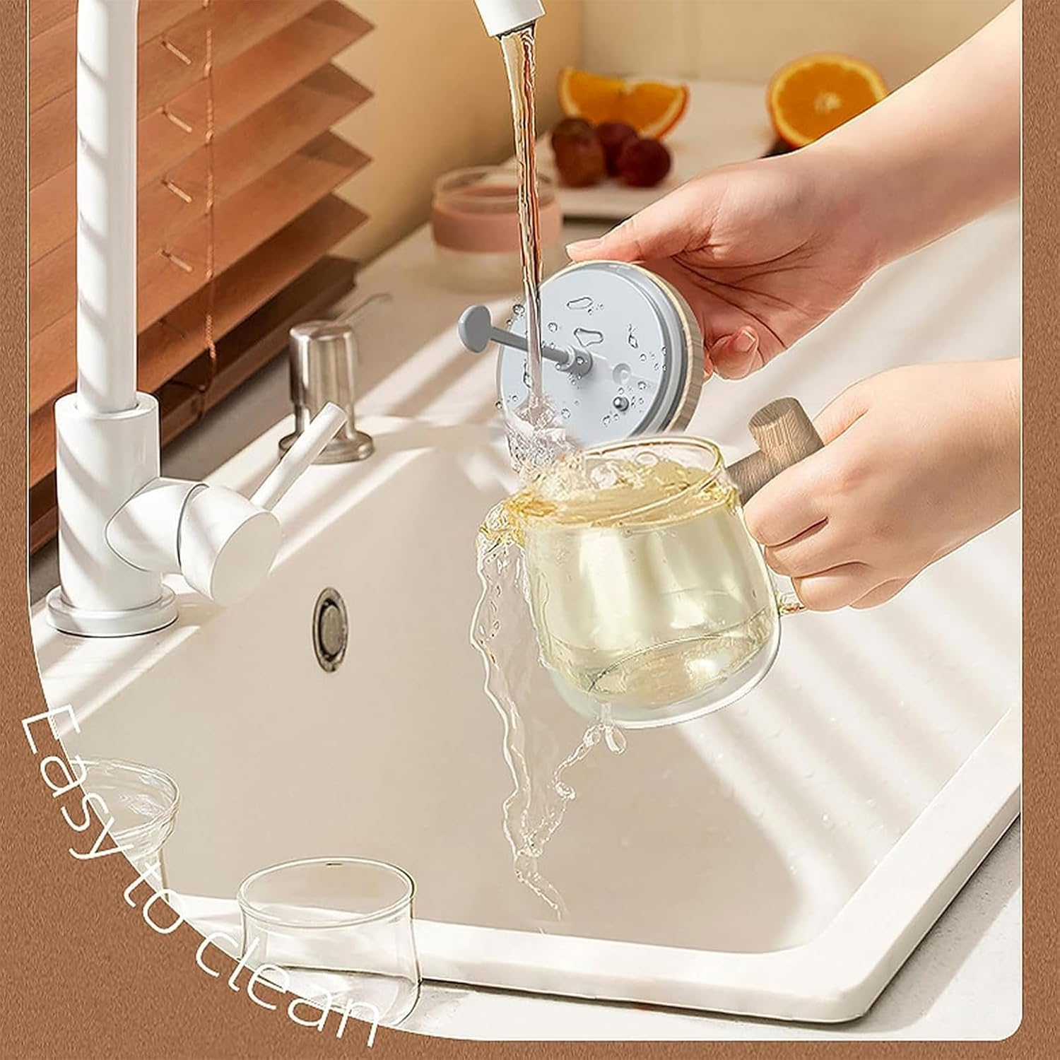 Self Stirring Coffee Mug, Glass Electric Self Mixing Cup with Lid & Handle