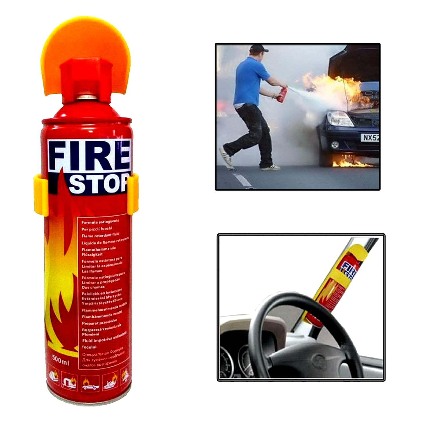 Fire Extinguisher Spray with Stand for Car and Home Use | Fire Stop Aluminium Spray 500ml