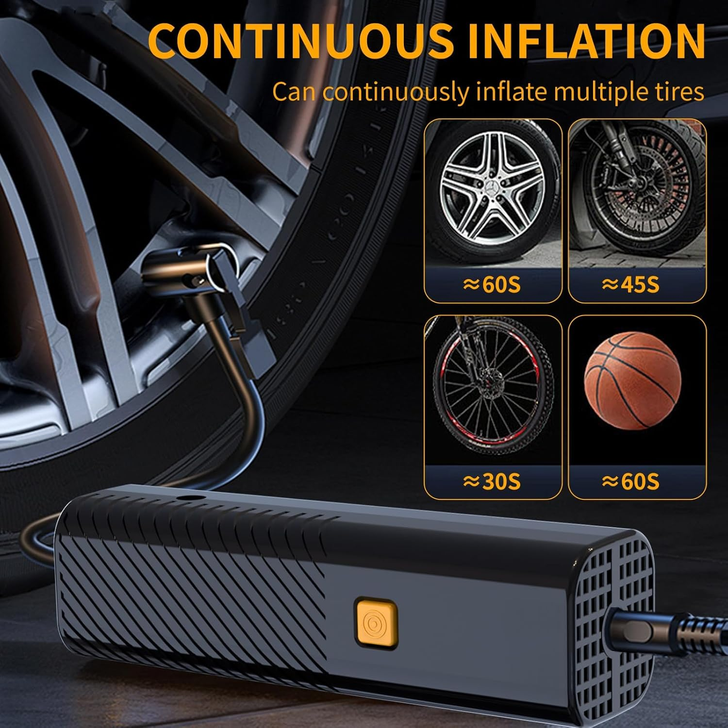 Tire Inflator Portable Air Compressor - Air Pump for Car Tires with Tire Pressure Gauge