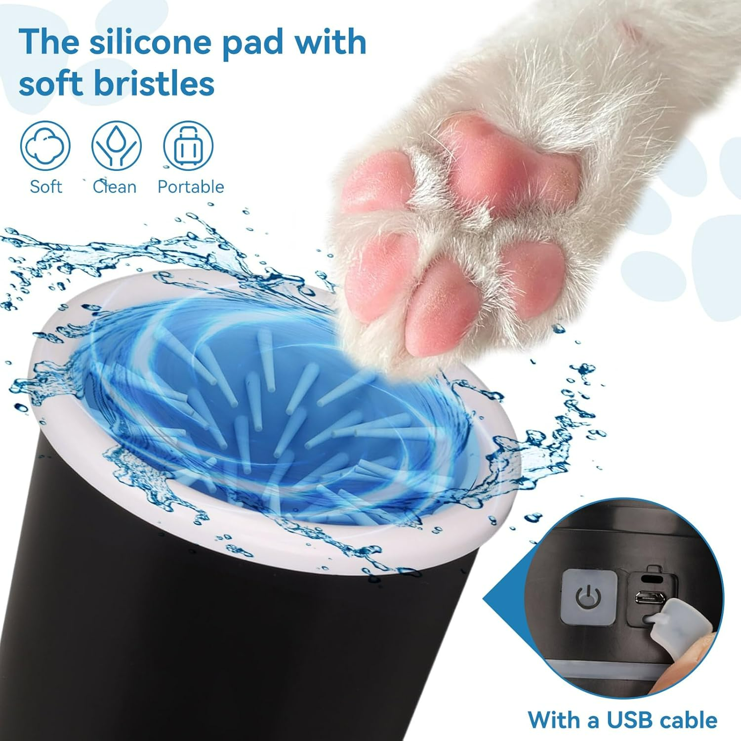 Dog Paw Cleaner, Automatic Pet Paw Washer, with USB Rechargeable Soft Brushes, for Small and Medium Dogs