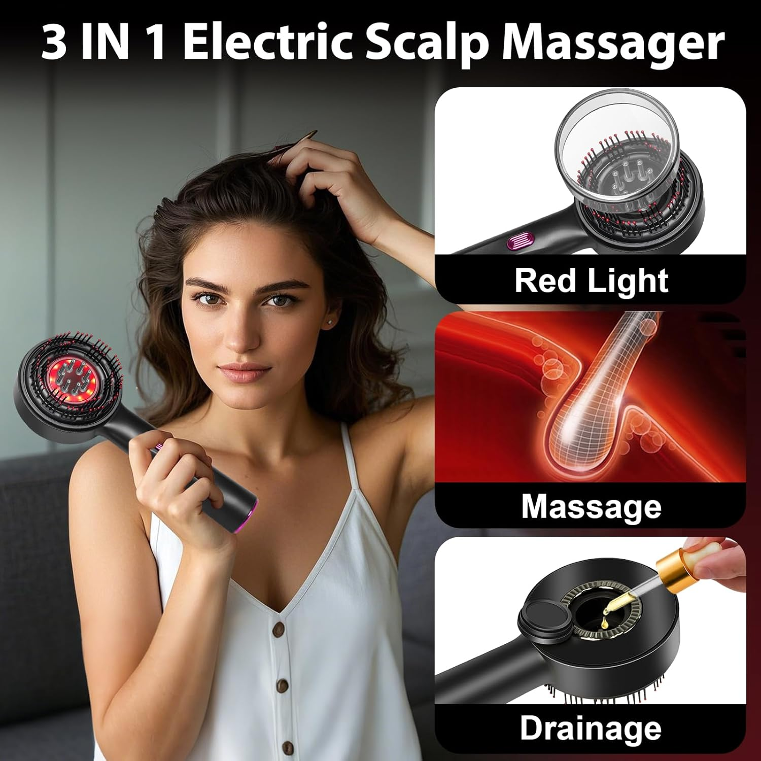 Laser Therapy Hair Growth Comb – Electric Scalp Massager & Hair Oil Applicator Waterproof