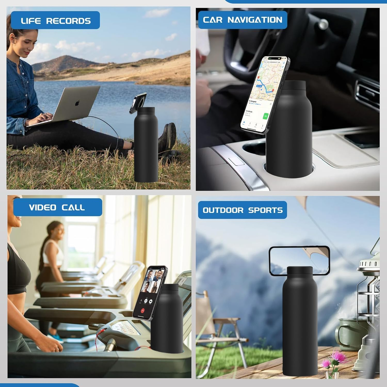 nsulated Water Bottle with Magnetic Phone Holder | Stainless Steel Tumbler Compatible with MagSafe for Gym, Car, & Sports