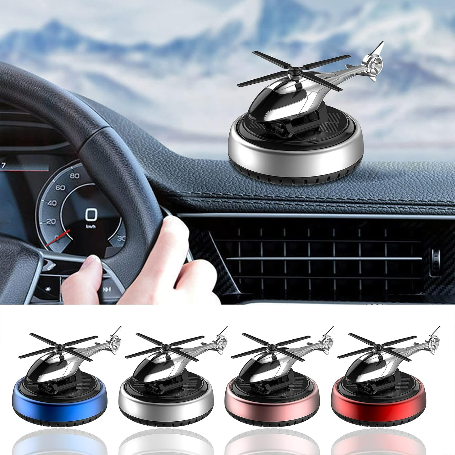 Solar Powered Helicopter Car Air Freshener  Rotating Aromatherapy Diffuser for Car, Home & Office