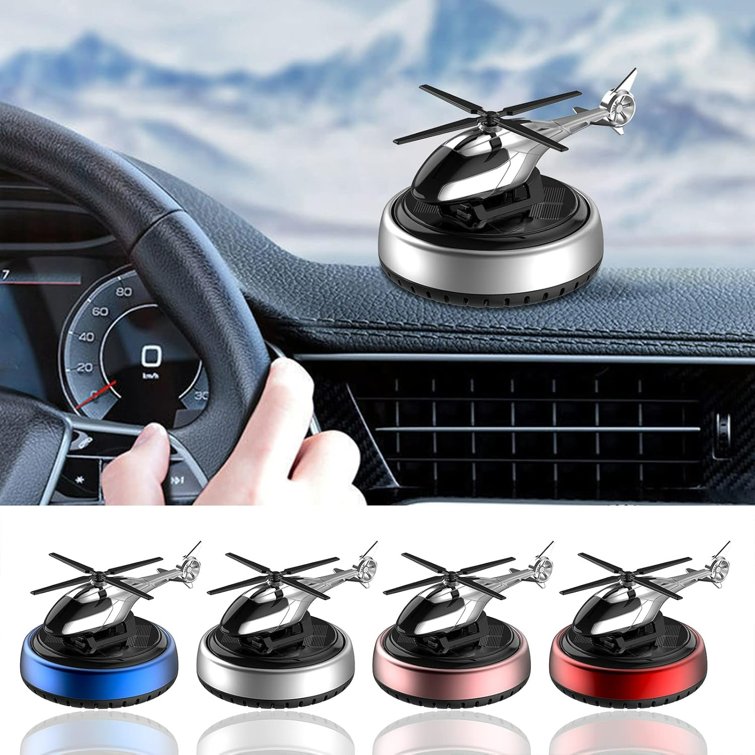 Solar Powered Helicopter Car Air Freshener Rotating Aromatherapy