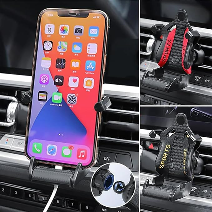 Carbon Fiber Racing Seat Swiveling Phone Car Holder Air Vent