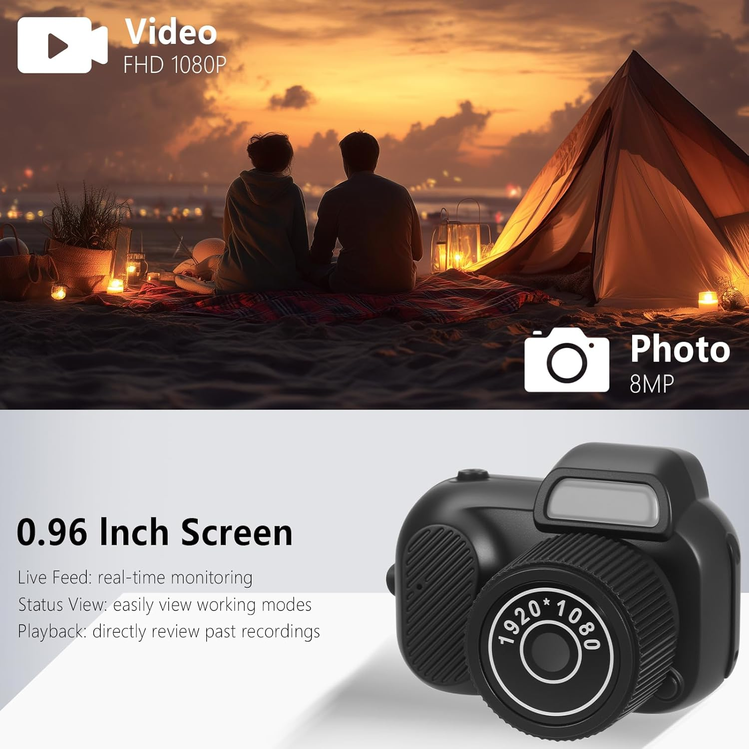 Mini Keychain Camera, 8MP, Supports SD Card Images, with Screen, Mini Digital Body Camera