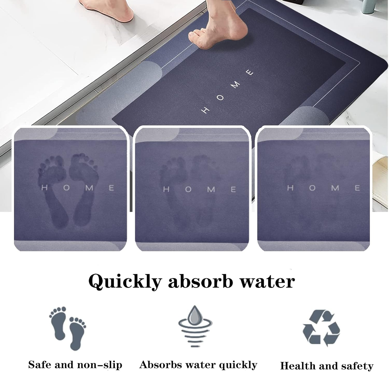 Bathroom Mat (2pcs) Silicone Super Absorbent Quick Dry for and Floor Mats