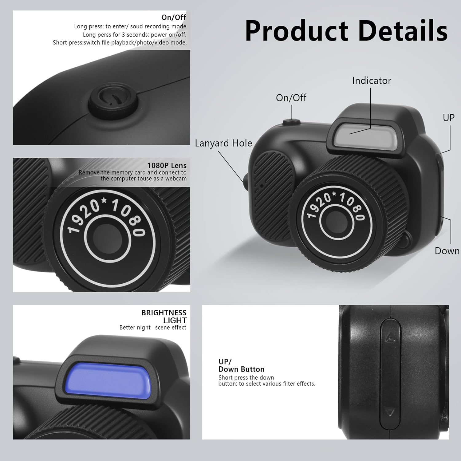 Mini Keychain Camera, 8MP, Supports SD Card Images, with Screen, Mini Digital Body Camera