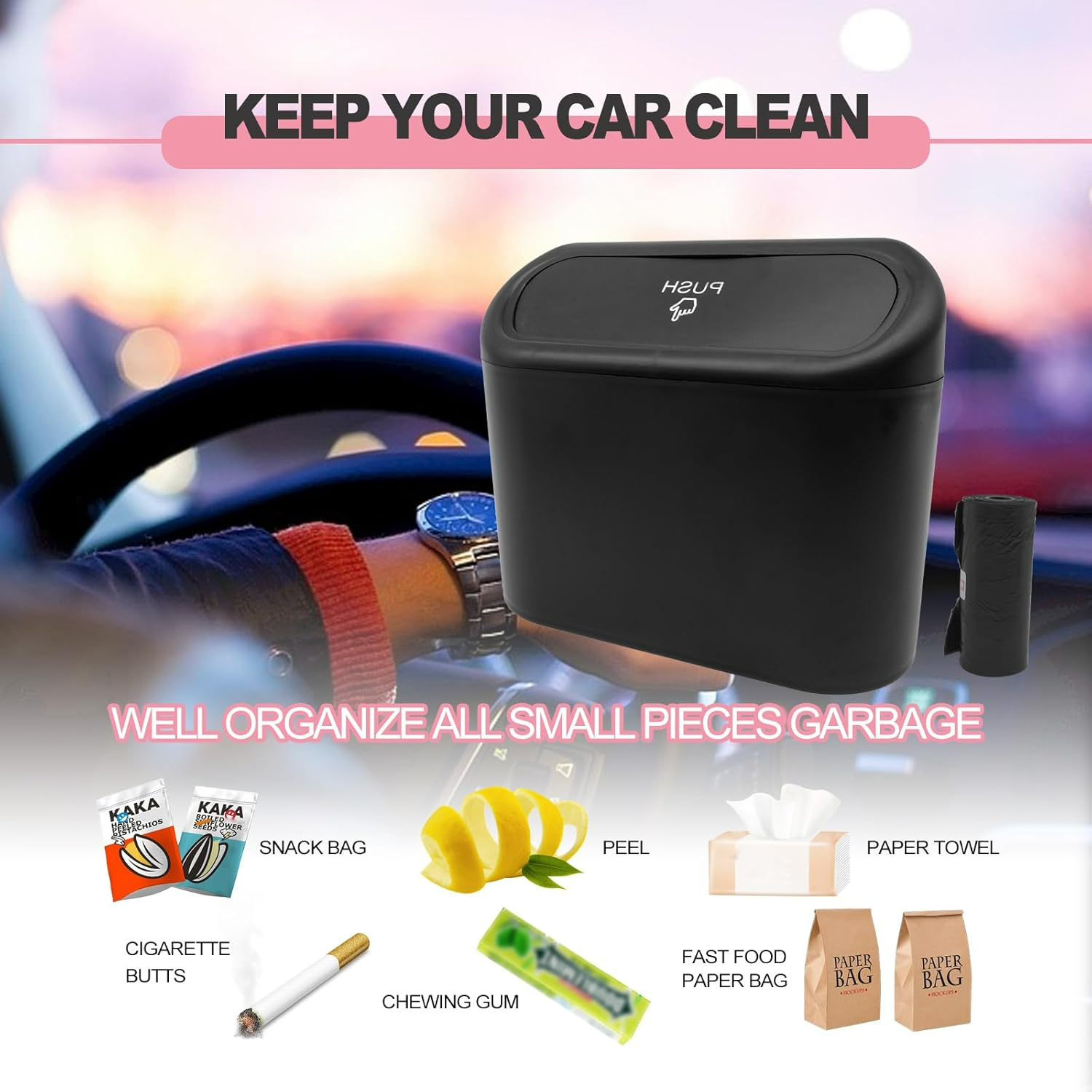 Car Trash Can with Lid Leakproof