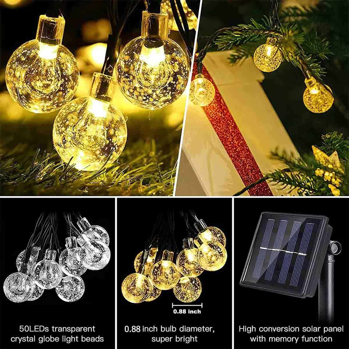 Solar String Lights, 1 Pack Outdoor String Light 50 LED 5 Meter Waterproof Solar Powered Christmas