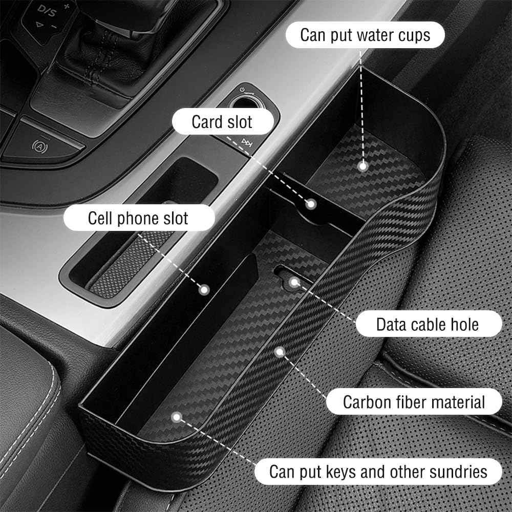 Carbon Fiber Car Seat Organiser with Cup Holder And Gap Filler, Multifunctional Car Storage Organizer Car Interior Accessories