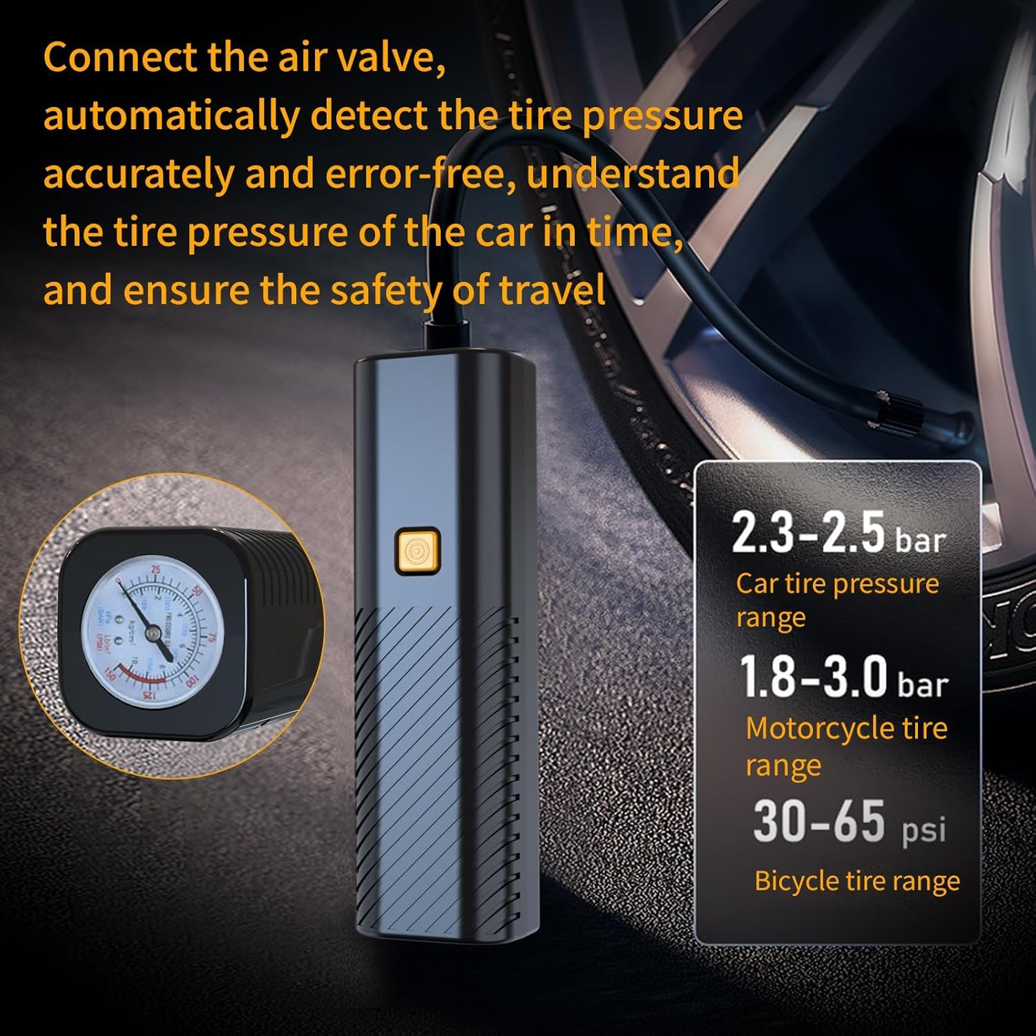 Tire Inflator Portable Air Compressor - Air Pump for Car Tires with Tire Pressure Gauge