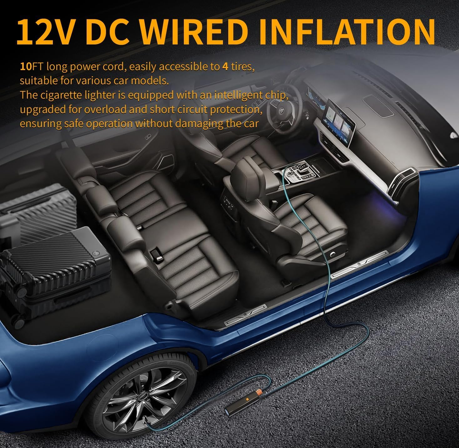 Tire Inflator Portable Air Compressor - Air Pump for Car Tires with Tire Pressure Gauge