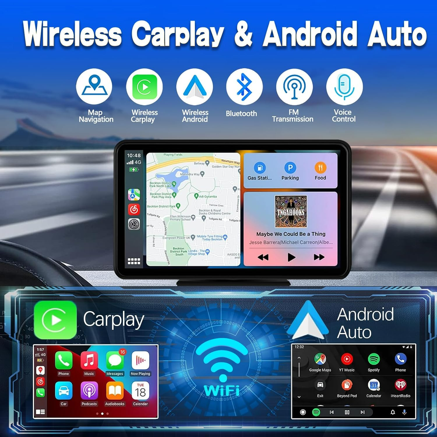 Wireless Car Stereo  Apple Car AirPlay & Android Auto with Backup Camera