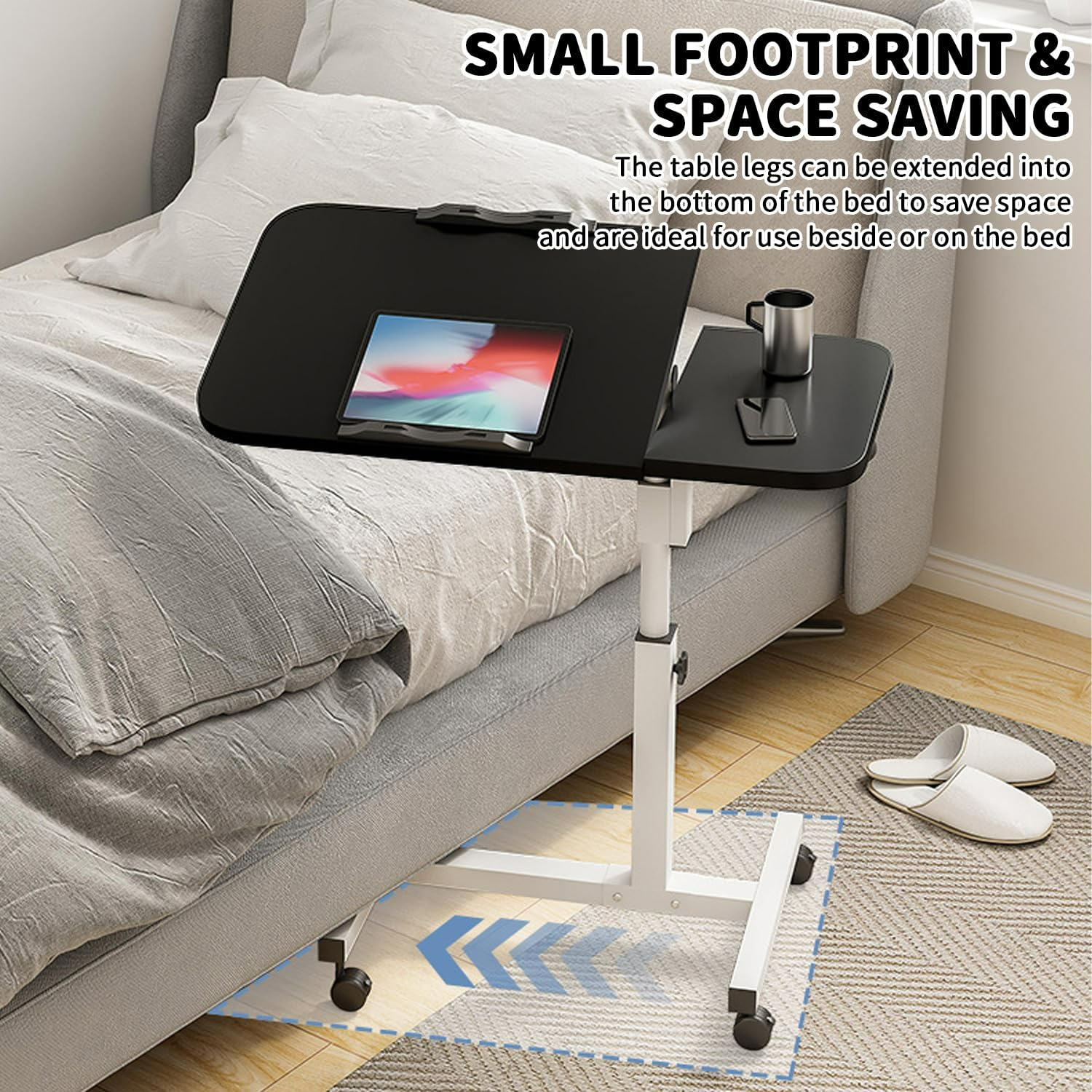 Height Adjustable Side Table with Wheels – Laptop Stand, Bed & Overbed Table for Living Room & Bedroom AS-13