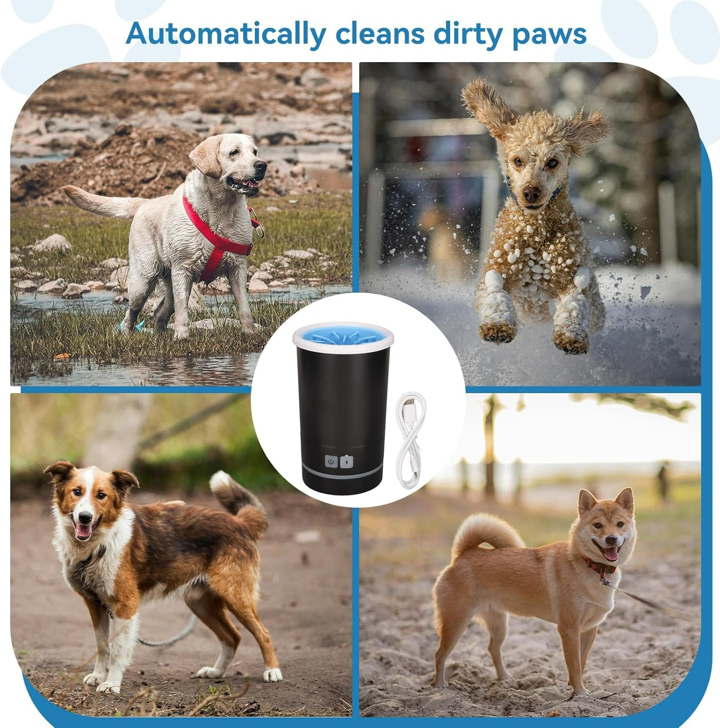 Dog Paw Cleaner, Automatic Pet Paw Washer, with USB Rechargeable Soft Brushes, for Small and Medium Dogs