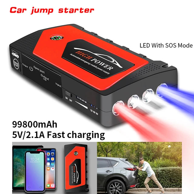 High Power Booster Cable Automobile Emergency Car jump starter & Wheel pump set air compressor