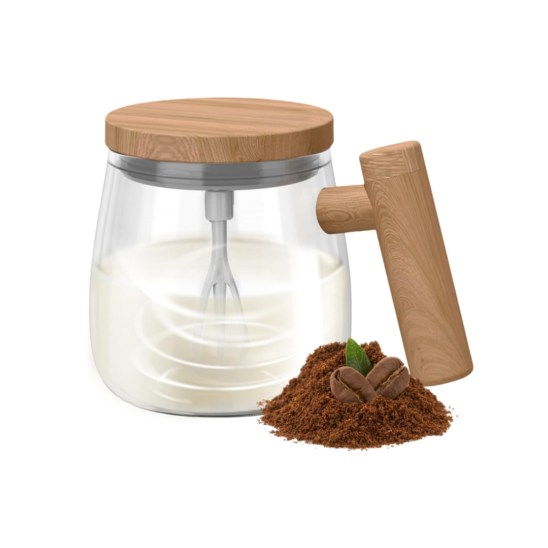 Self Stirring Coffee Mug, Glass Electric Self Mixing Cup with Lid & Handle