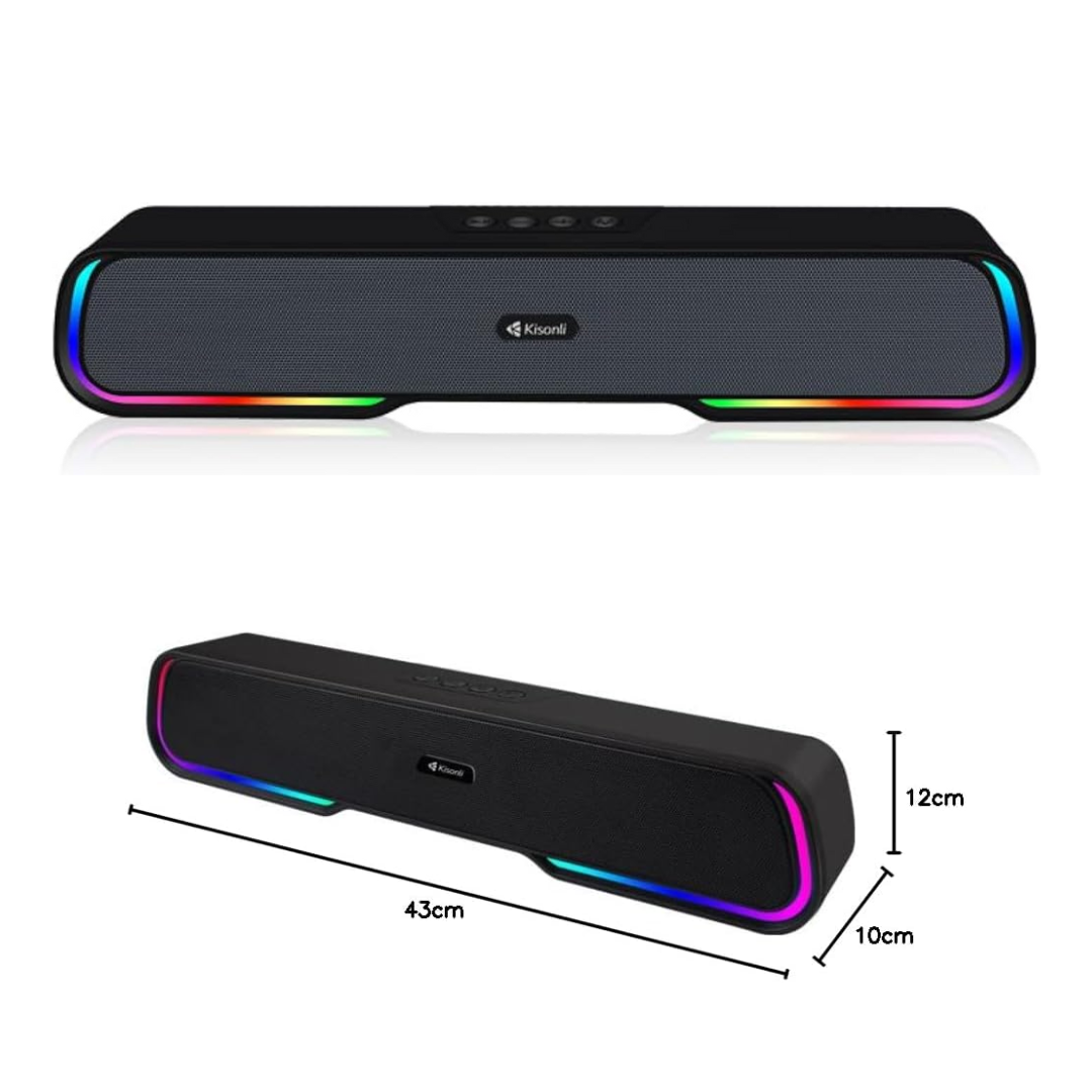 Kisonli LED-913 Portable Rechargeable Battery Powered Soundbar bluetooth gaming colorful light speaker with RGB light (Black)