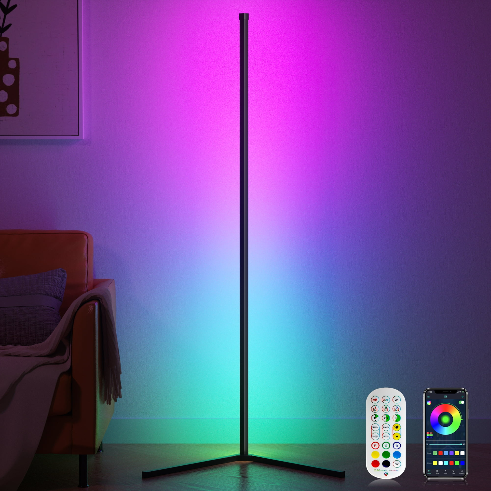 Smart RGB LED Corner Lamp Remote & Phone App Control