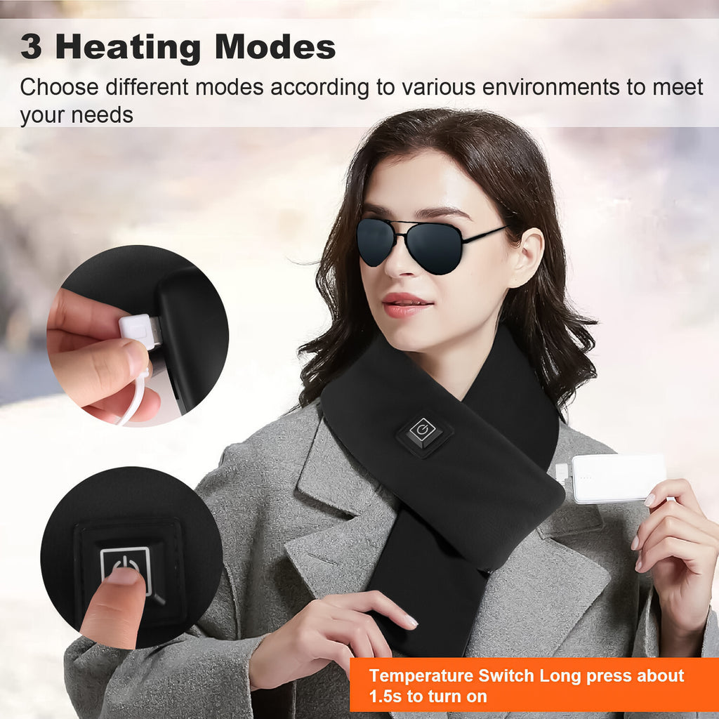 Electric Heated Scarf - Pro Electric Heated Scarf with 3 Heating Levels USB Rechargeable Heating Scarf