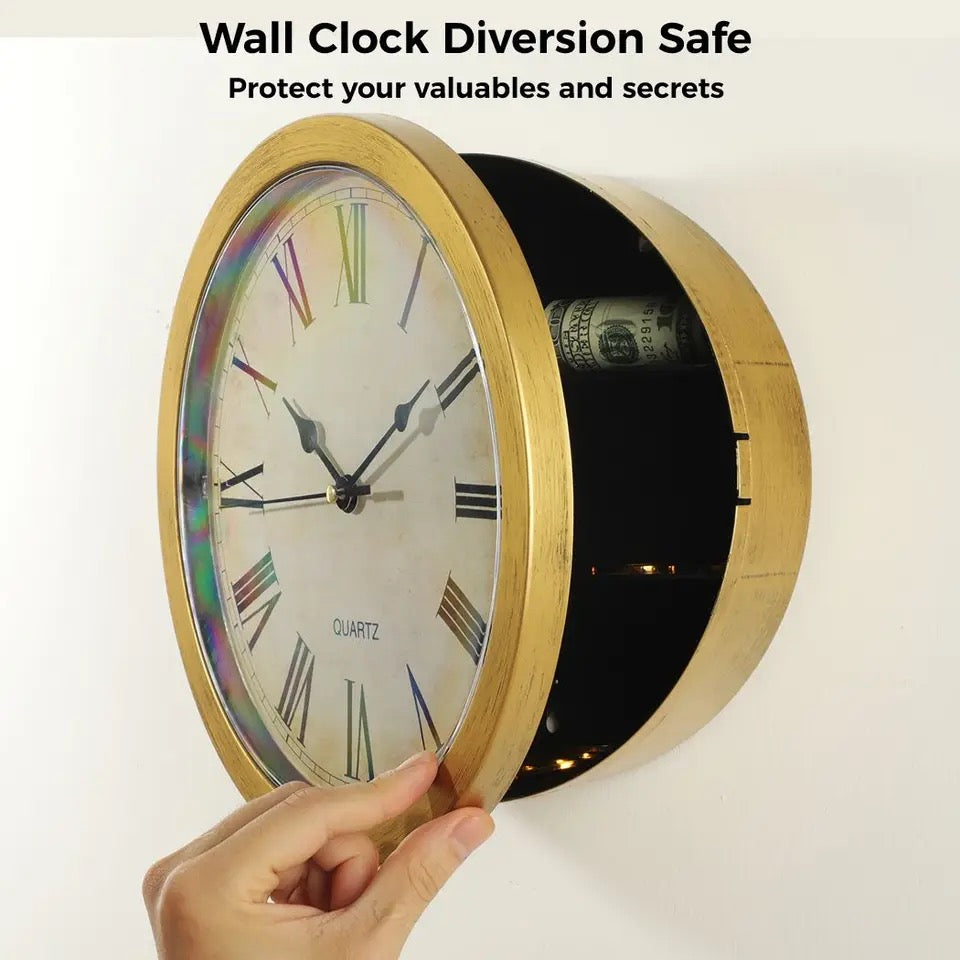 Hidden Clock Safe Gold Or Silver Color Retro Round Wall clock