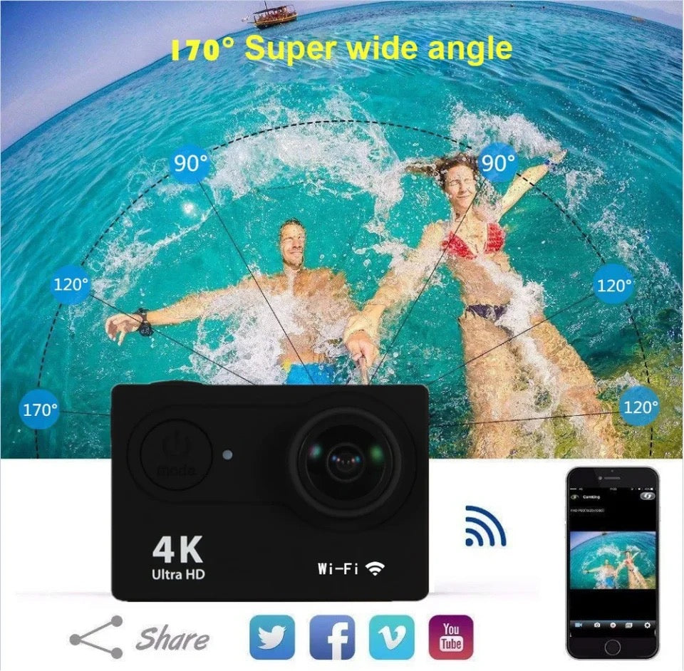 4K Waterproof Sport Action Camera 1080P/60FPS WiFi 2.0" 170D