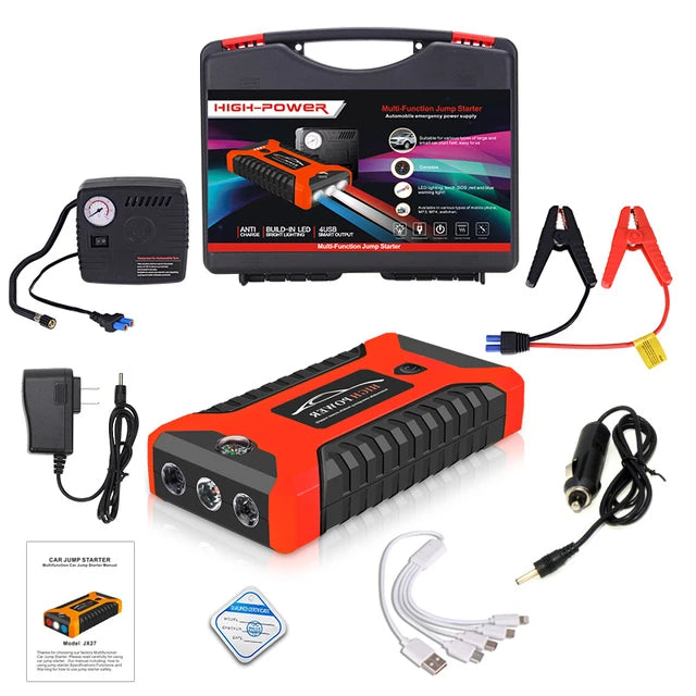 High Power Booster Cable Automobile Emergency Car jump starter & Wheel pump set air compressor