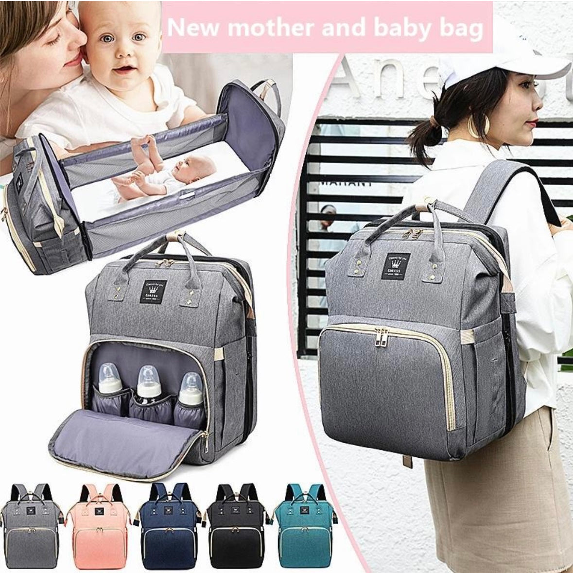 Multi-Functional Diaper Bag Backpack Travel Baby Nursing Bag Large Capacity Mommy Bag